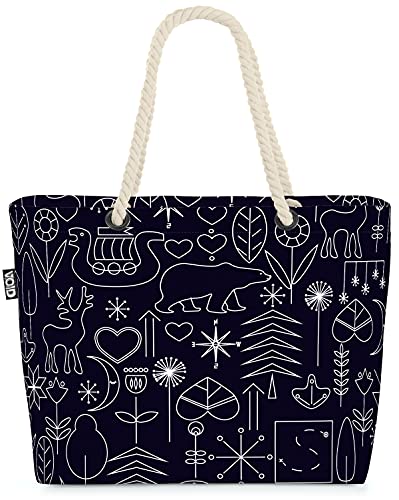 VOID Skandinavisches Tiermuster Strandtasche Shopper 58x38x16cm 23L XXL Einkaufstasche Tasche Reisetasche Beach Bag von VOID