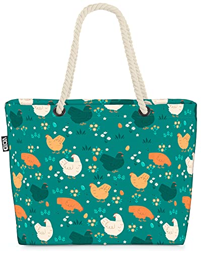 VOID Sommerwiese Hühner Hof Strandtasche Shopper 58x38x16cm 23L XXL Einkaufstasche Tasche Reisetasche Beach Bag von VOID