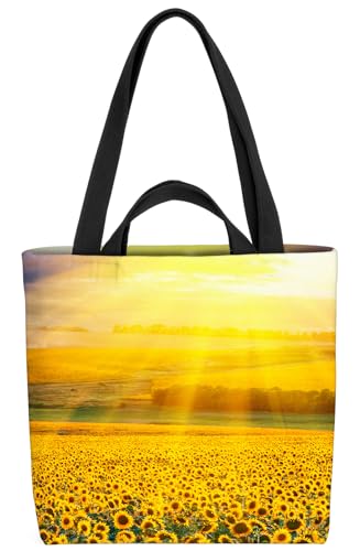 VOID Sonnenblumen Landschaft Blumen Tasche 33x33x14cm,15l Einkaufs-Beutel Shopper Einkaufs-Tasche Bag von VOID