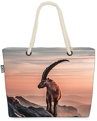 VOID Steinbock Alpen Bock Wandern Strandtasche Shopper 58x38x16cm 23L XXL Einkaufstasche Tasche Reisetasche Beach Bag von VOID