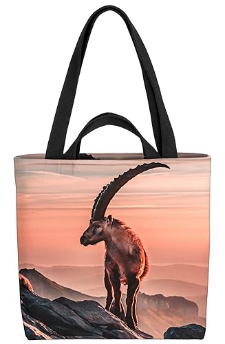 VOID Steinbock Alpen Bock Wandern Tasche 33x33x14cm,15l Einkaufs-Beutel Shopper Einkaufs-Tasche Bag von VOID