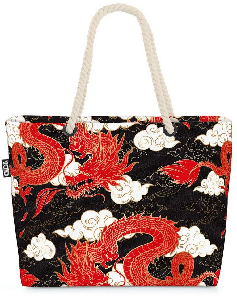 VOID Strandtasche (1-tlg), Asiatischer roter Drache fliegender Drache Japan China Asien Glück Wo von VOID