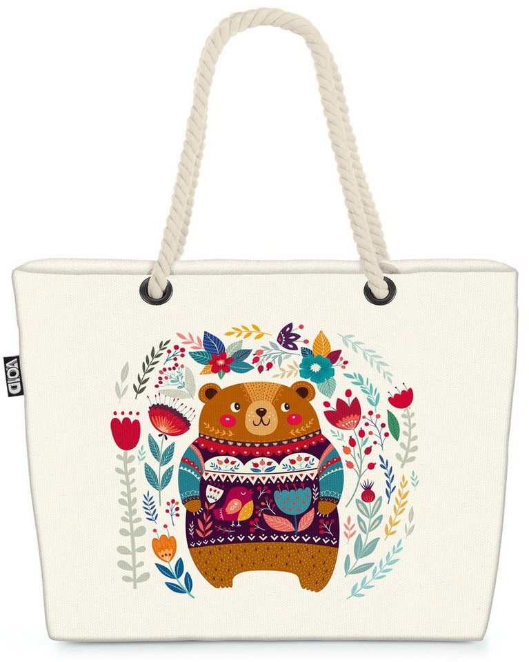 VOID Strandtasche (1-tlg), Bär Kinder Blumen Teddy Kinderzimmer Ostern Garten Kinderkissen Natur von VOID