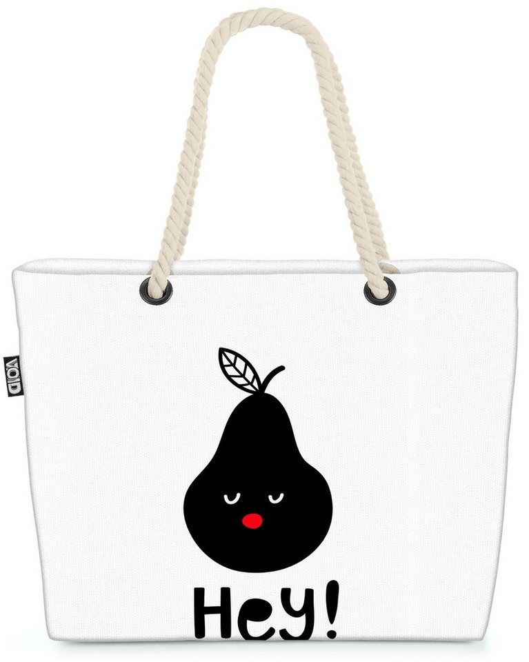 VOID Strandtasche (1-tlg), Birne Obst Cartoon Karte Tier Cartoon Grafik Schwarz Weiss Zeichnung von VOID