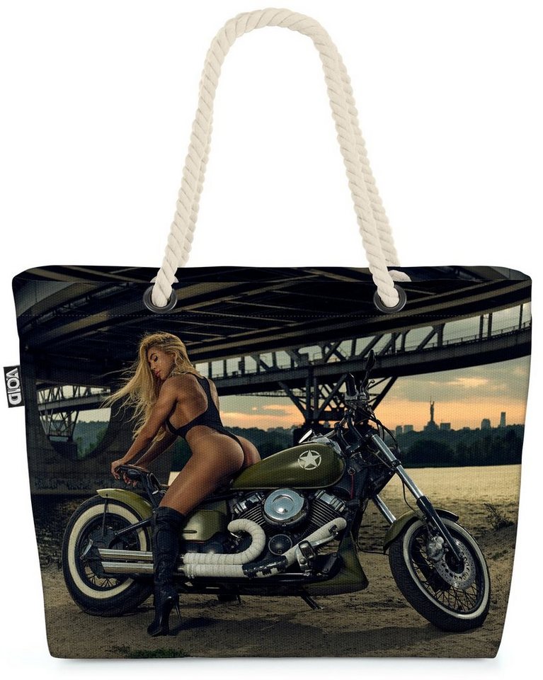 VOID Strandtasche (1-tlg), Blondine Motorrad Frau Sexy motor pin up bike Auspuff Metall rennen m von VOID