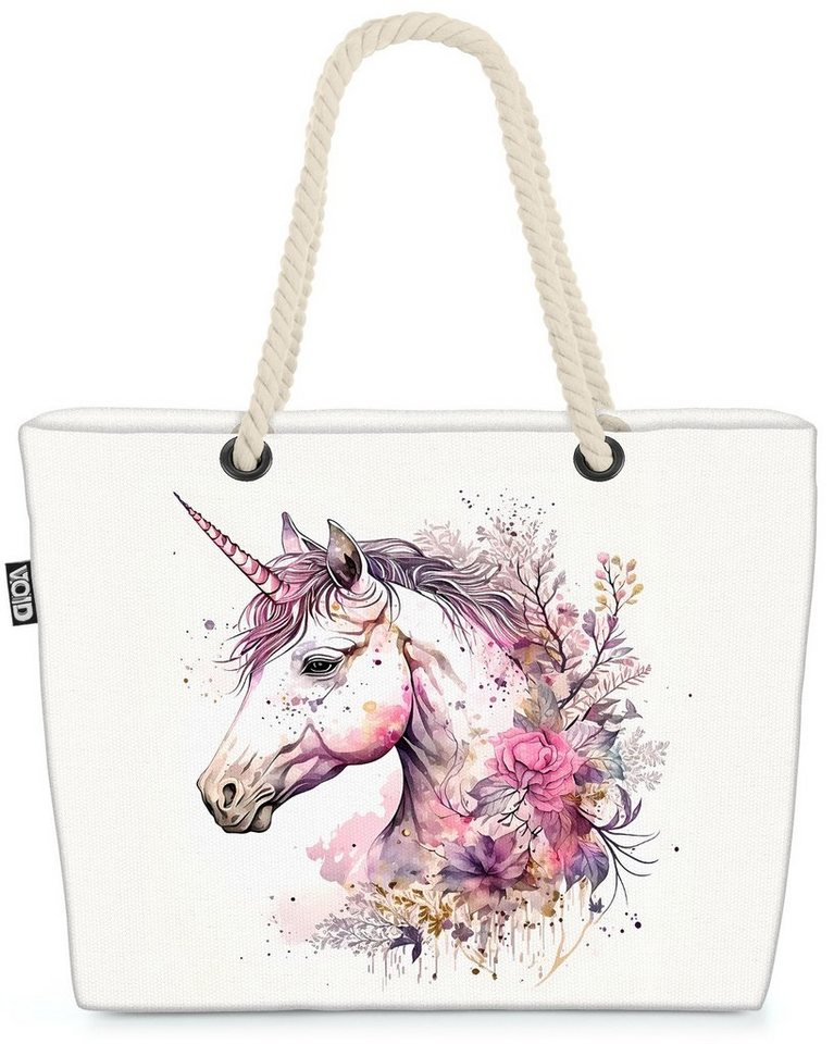 VOID Strandtasche (1-tlg), Blumen Einhorn Gemälde Kinder Fantasy Märchen Mädchen kinderzimmer ei von VOID