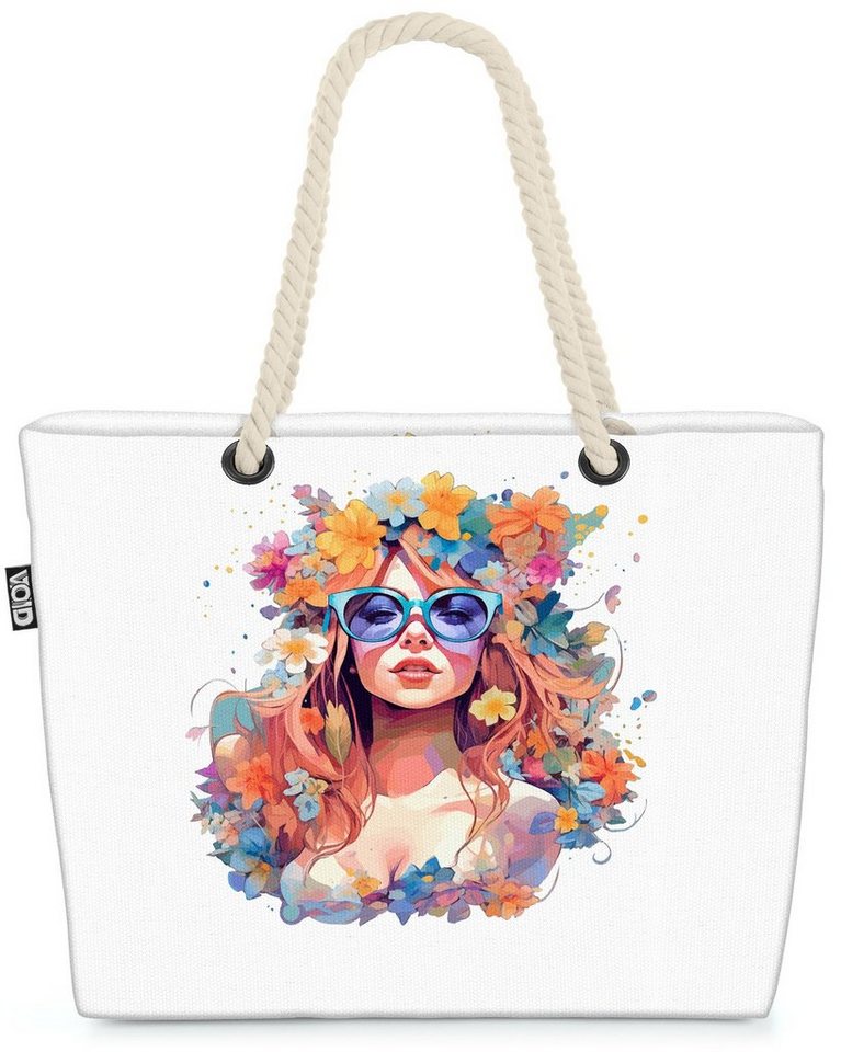 VOID Strandtasche (1-tlg), Blumen Frau Brille Pop Art blumen geblümt pflanzen blumenmuster frau von VOID