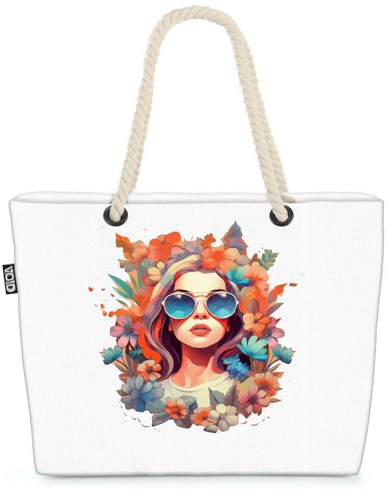 VOID Strandtasche (1-tlg), Blumenmädchen Retro Blumen blumen geblümt pflanzen blumenmuster frau von VOID