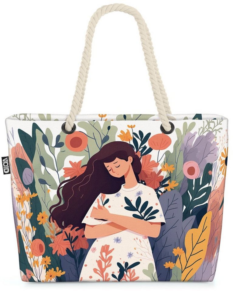 VOID Strandtasche (1-tlg), Comic Frau Blumen Sommer abbildung frau blume bunt umarmung kuscheln von VOID