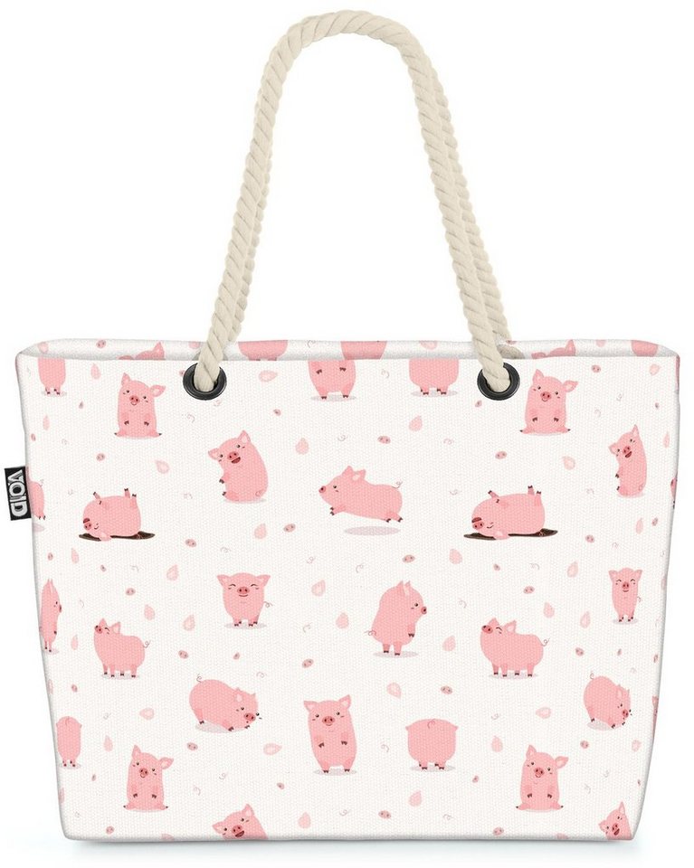 VOID Strandtasche (1-tlg), Comic Schweinchen Beach Bag Schweine Muster Kinderzimmer Bauern Bauernhof Tiere von VOID