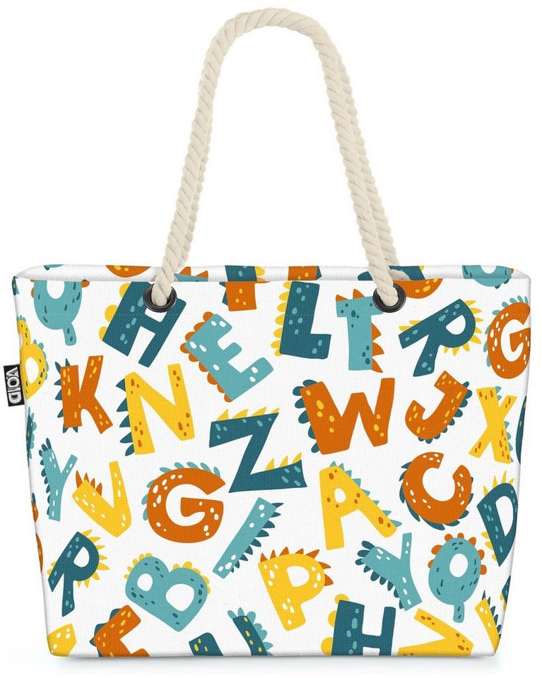 VOID Strandtasche (1-tlg), Dino ABC Dinosaurier Buchstaben Saurier Kinder Kinderzimmer Alphabet von VOID