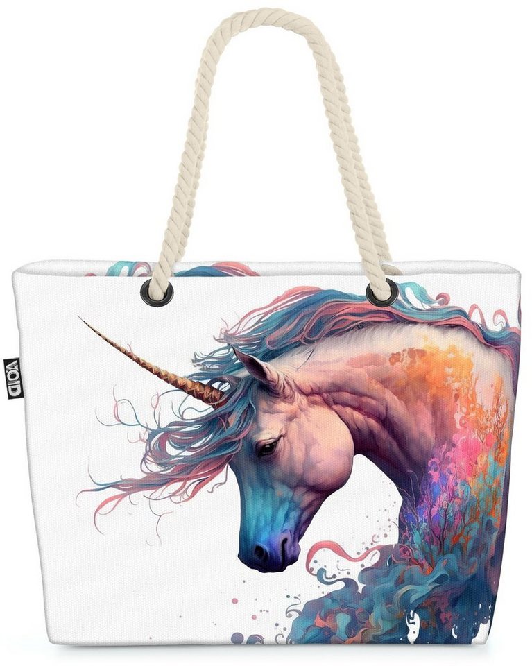 VOID Strandtasche (1-tlg), Einhorn Pferd Fabelwesen Regenbogen Blumen Rosa Mädchen Pferd Spielze von VOID