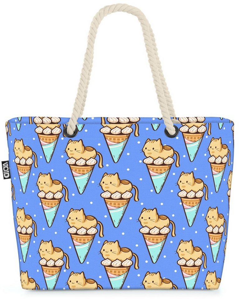 VOID Strandtasche (1-tlg), Eistüte Katze Manga Japan Eis Kinder Katzen Haustier Muster Blau süßi von VOID