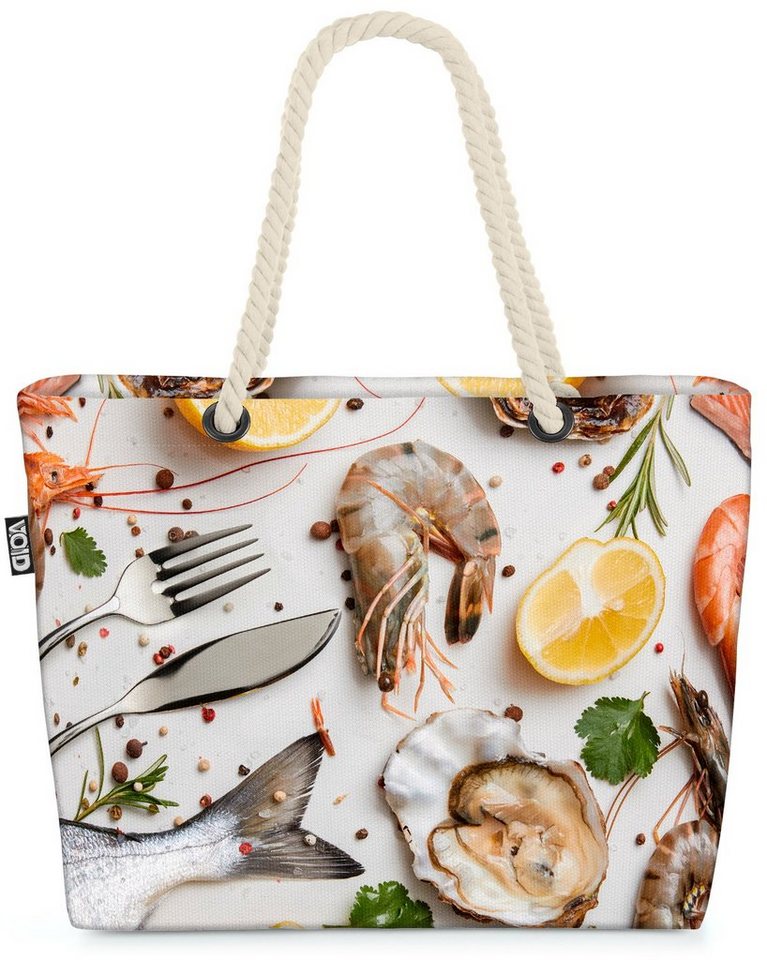 VOID Strandtasche (1-tlg), Fisch Muscheln Shrimps Fisch Besteck Essen Roh Italien Meeresfrüchte von VOID