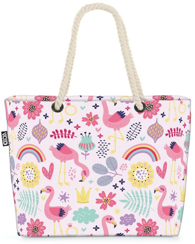 VOID Strandtasche (1-tlg), Flamingo Safari Beach Bag Vogel Regenbogen Kinder Kinderzimmer Mädchen Blumen von VOID