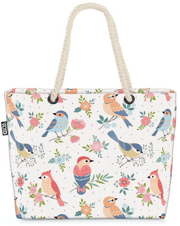 VOID Strandtasche (1-tlg), Florale Vögel Blüten Beach Bag Blumen-Muster geblümt Vogel Spatz Kinder süß von VOID