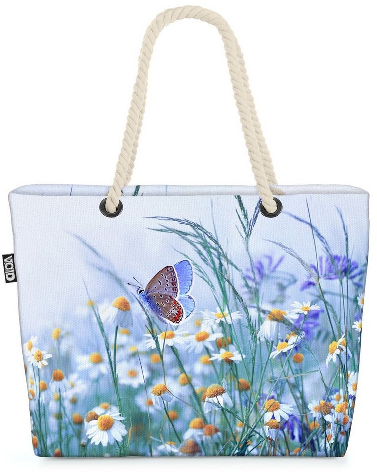 VOID Strandtasche (1-tlg), Frühlingswiese Schmetterling Beach Bag Kamillen-Blüten Blumen-Wiese von VOID