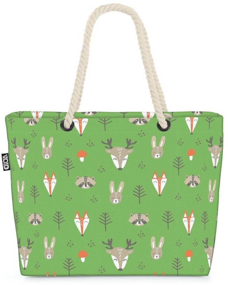 VOID Strandtasche (1-tlg), Fuchs Hase Reh Beach Bag Wald-Tiere Zoo Wandern Kinder Muster Märchen Bäume von VOID