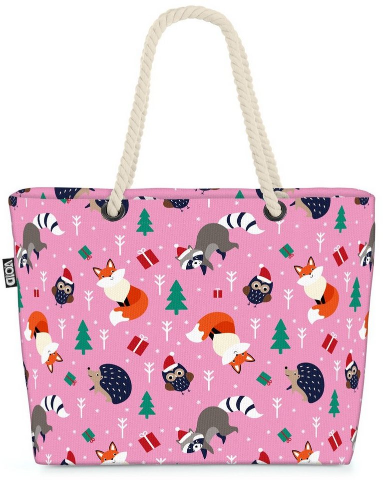 VOID Strandtasche (1-tlg), Fuchs Igel Waschbär Beach Bag Tiere Kinder Weihnachten Eule Waldtiere Märchen von VOID