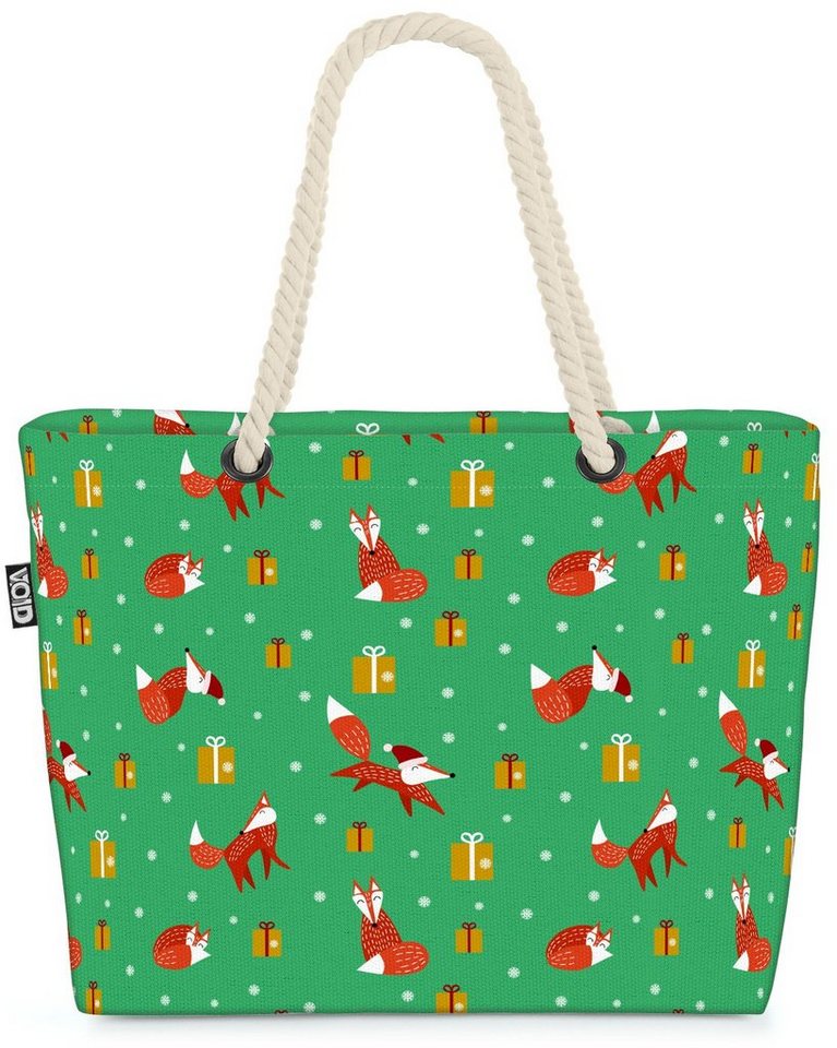 VOID Strandtasche (1-tlg), Fuchs Weihnachten Beach Bag Geschenke Tiere Wald Kinder Muster Fuchs Nikolaus von VOID