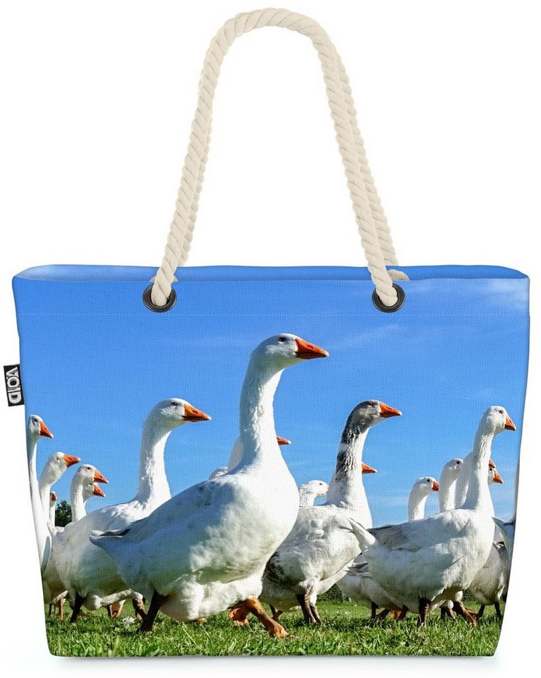 VOID Strandtasche (1-tlg), Gänse Wiese Beach Bag Gans Braten Bauernhof Landwirtschaft Vogel Garten Federn von VOID