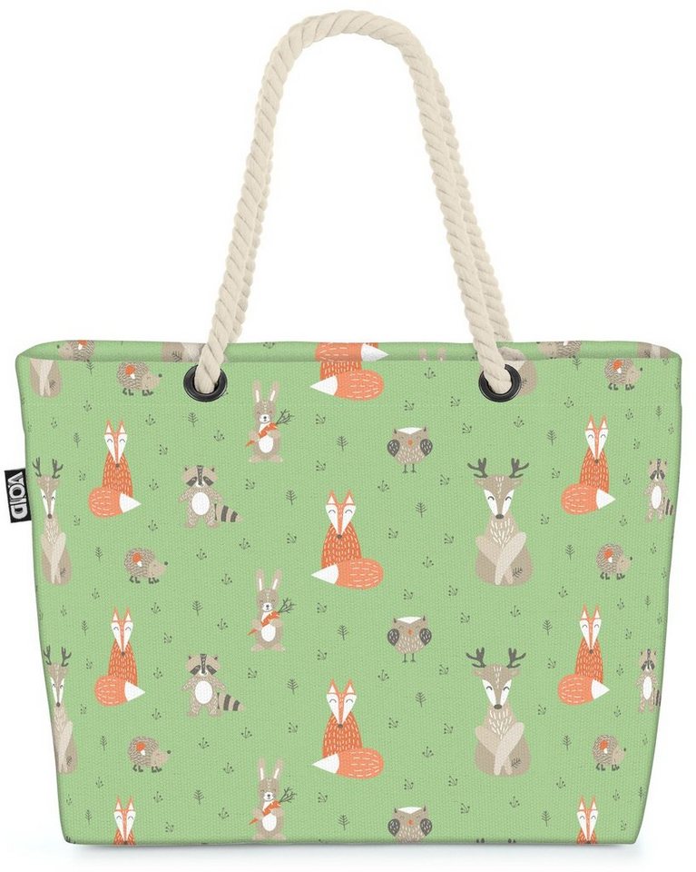 VOID Strandtasche (1-tlg), Hase Fuchs Eule Beach Bag Kinder Muster Reh Tiere Wald Waldtiere Märchen Sommer von VOID