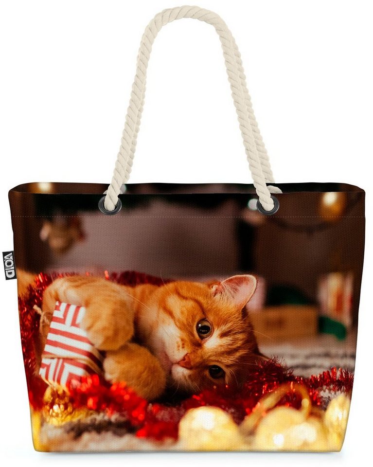 VOID Strandtasche (1-tlg), Katze Weihnachten Cristbaum Katze Weihnachten Cristbaum Winter Nikola von VOID