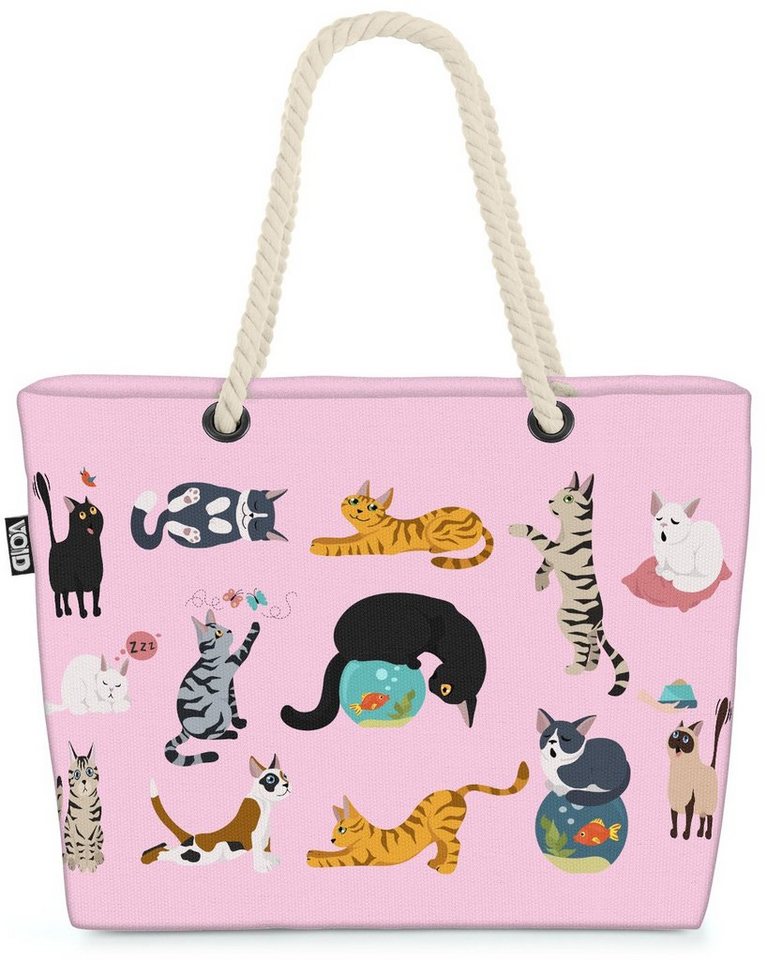 VOID Strandtasche (1-tlg), Katzenbande rosa Beach Bag Katze Kätzchen Tier Haustier Kartäuser Scottish grau von VOID