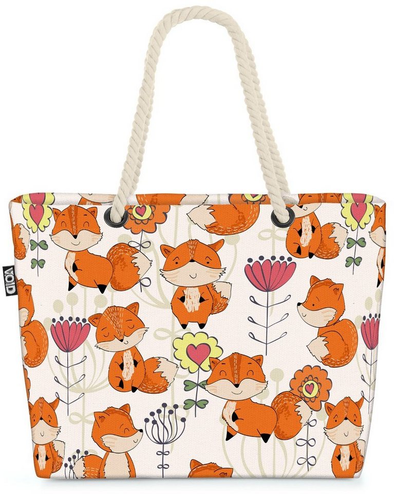 VOID Strandtasche (1-tlg), Kinder Füchse Blumen Beach Bag Fuchs Baby geblümt Wiese Wild-Tier Kinder-Zimmer von VOID