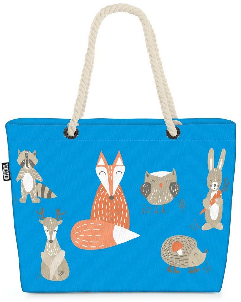 VOID Strandtasche (1-tlg), Kinder Waldtiere Beach Bag Wald Tiere Kinder Fuchs Rentier Hirsch Hase Eule von VOID