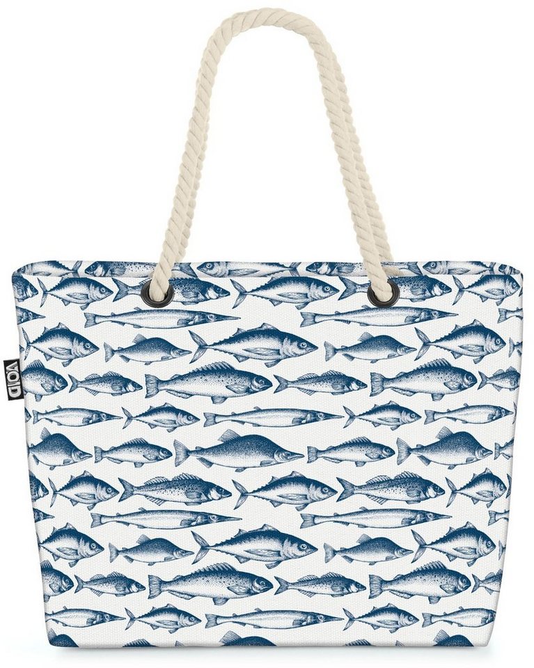 VOID Strandtasche (1-tlg), Nordsee Fische Muster Beach Bag Meeresfrüchte Forelle Lachs Hecht Makrele Küste von VOID