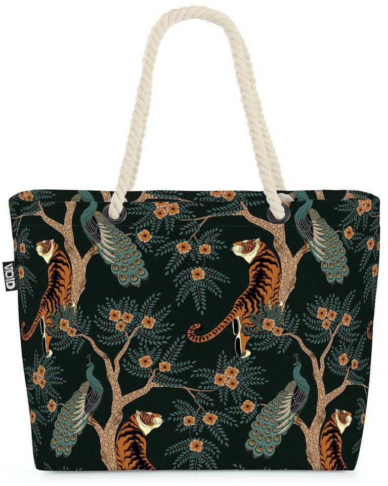 VOID Strandtasche (1-tlg), Pfau und Tiger Beach Bag Königs-Tiger Pfauen-Feder Indien Dschungel Geschichte von VOID