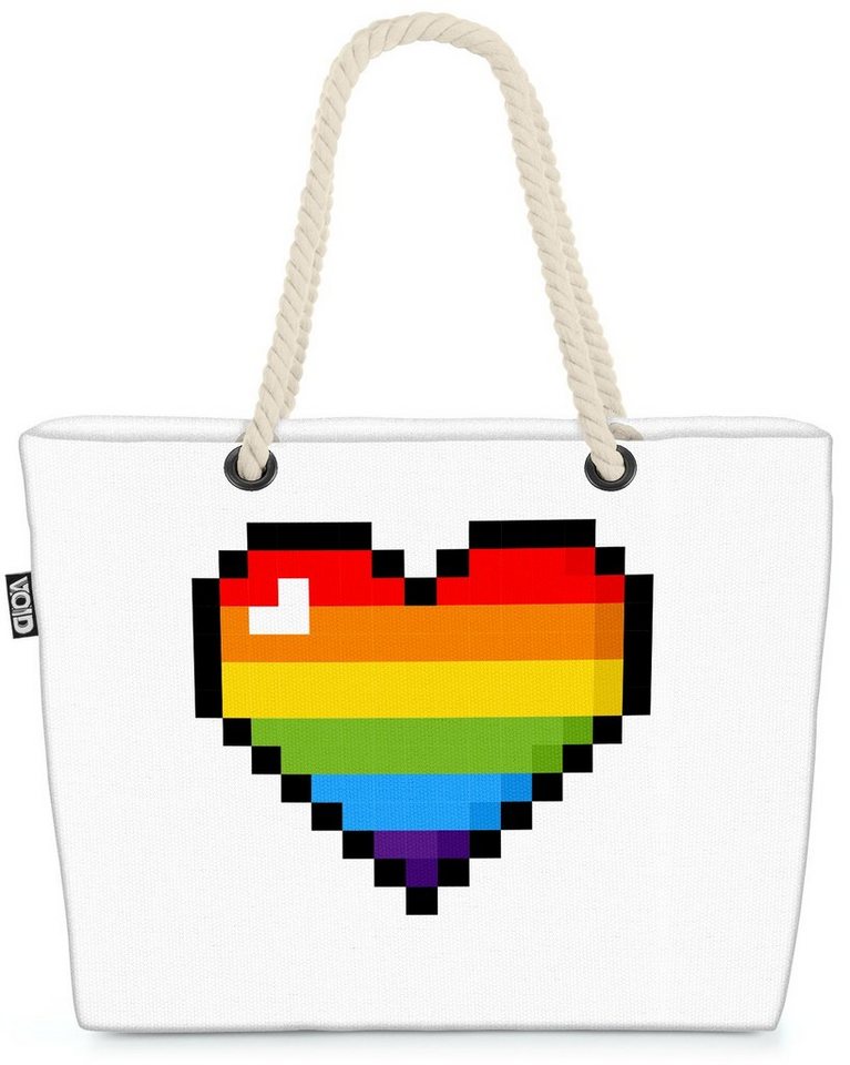 VOID Strandtasche (1-tlg), Pixel Heart LGBTQ Herz Digital Boy Game 8-Bit Gay pride flag parade c von VOID