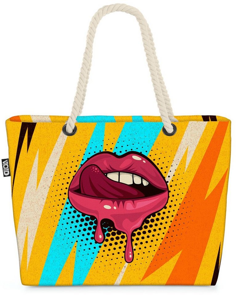 VOID Strandtasche (1-tlg), Pop Art Mund Lippen Comic Kunst Kuss Lippenstift Schmollmund Retro Vi von VOID