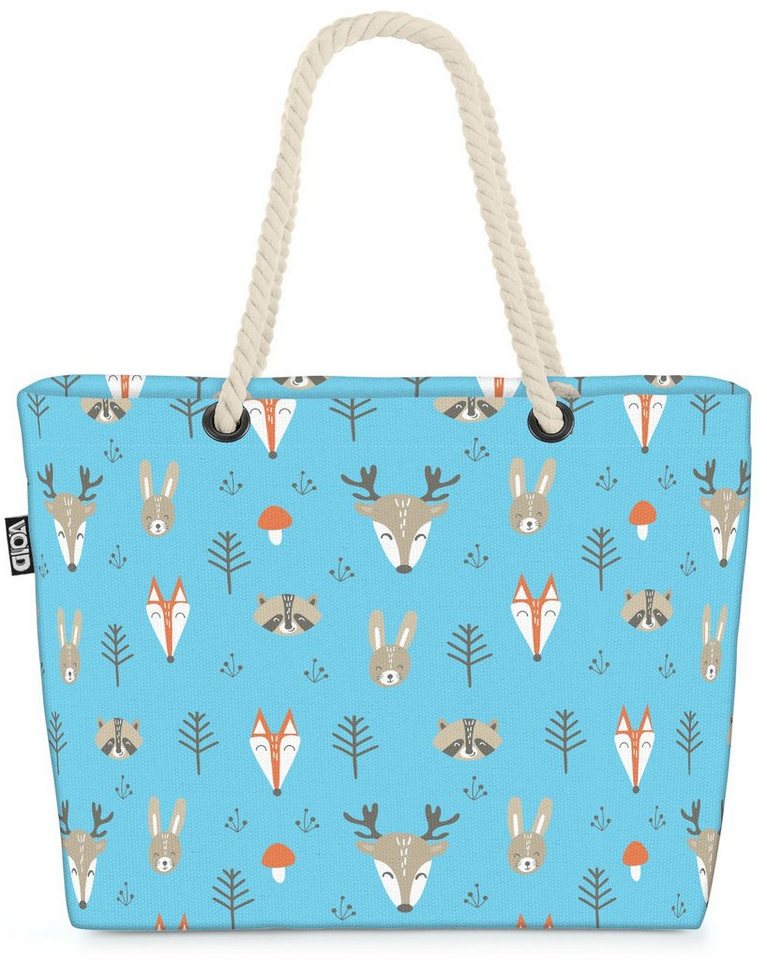 VOID Strandtasche (1-tlg), Reh Hase Fuchs Beach Bag Wald-Tiere Zoo Wandern Kinder Muster Märchen Bäume von VOID