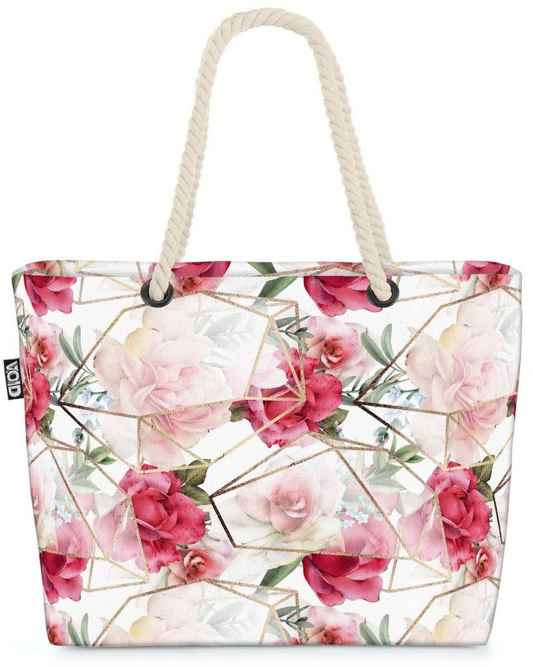 VOID Strandtasche (1-tlg), Rosen Gewächshaus Design Beach Bag Rosen Blumen-Muster Gold Kunst Design von VOID