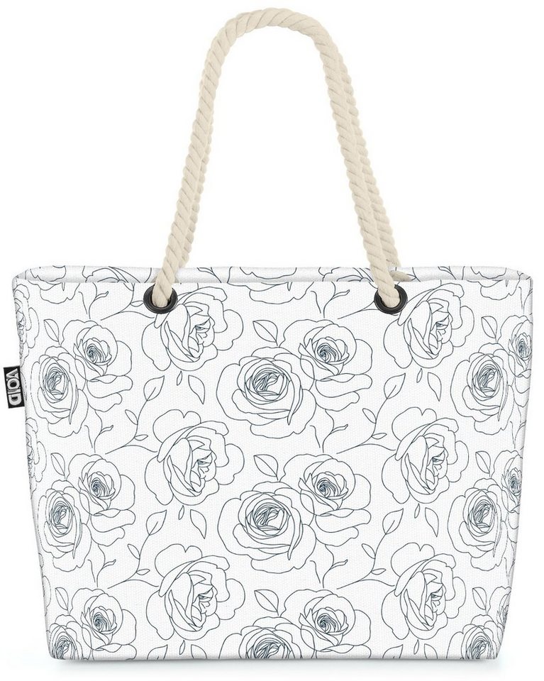 VOID Strandtasche (1-tlg), Rosen Zeichnung Schwarz Weiss blume rosé nahtlos mustern vektor hinte von VOID