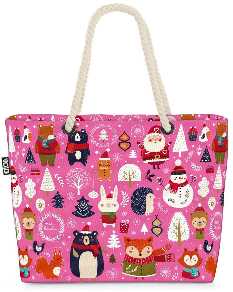 VOID Strandtasche (1-tlg), Schneemann Bär rosa Beach Bag Winter Schnee-Mann Igel Backen Plätzchen Kinder K von VOID