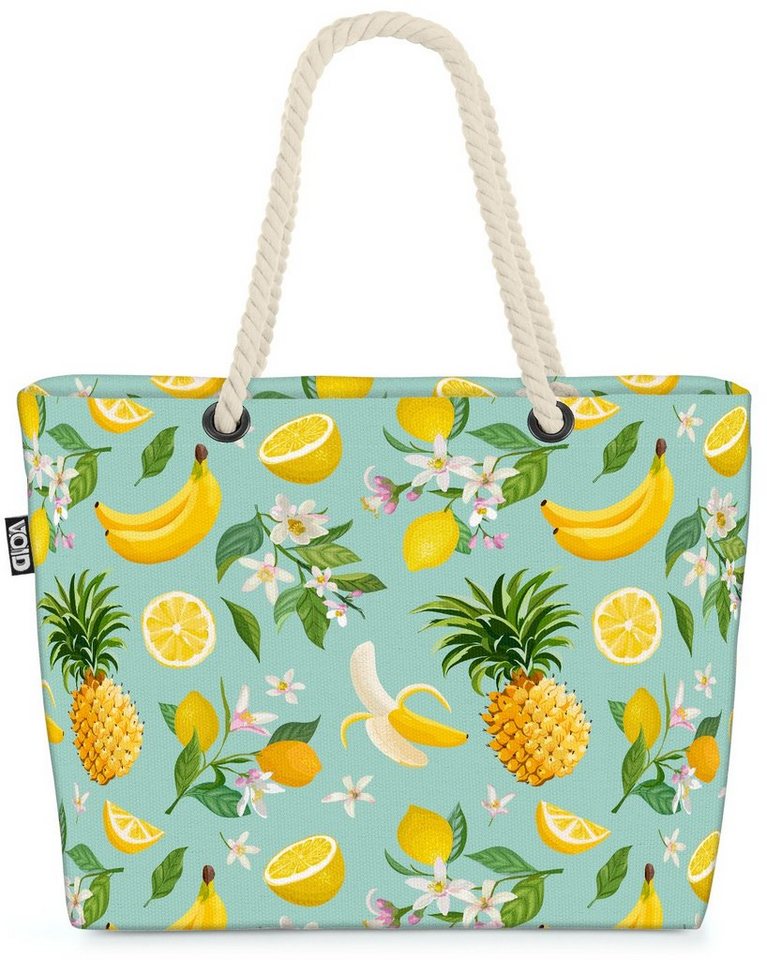 VOID Strandtasche (1-tlg), Südfrüchte Beach Bag Ananas Banane Zitrone Früchte Essen Kochen Küche Obst Esse von VOID