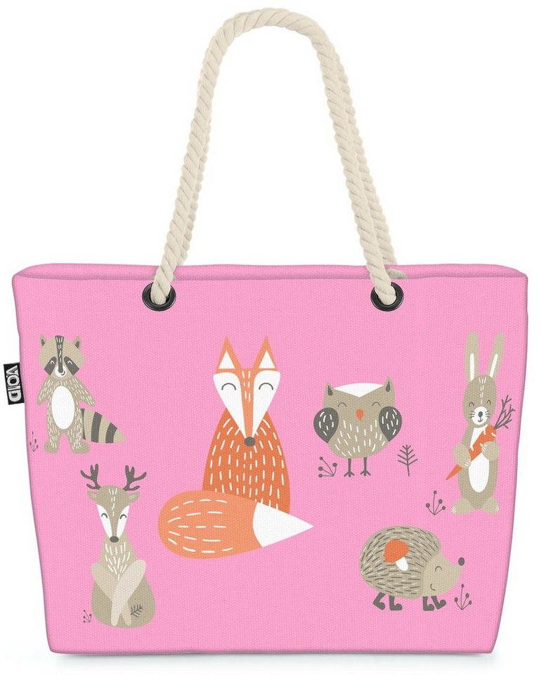 VOID Strandtasche (1-tlg), Tiere Wald Kinder Beach Bag Wald Tiere Kinder Fuchs Rentier Hirsch Hase Eule von VOID