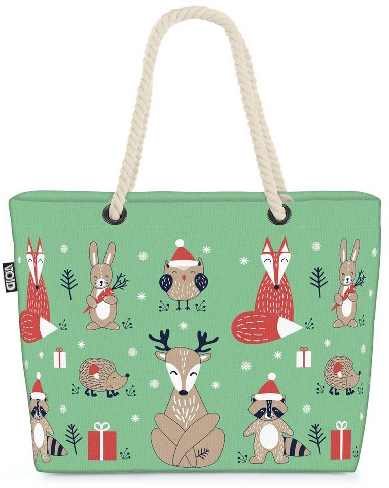 VOID Strandtasche (1-tlg), Tiere Weihnachten Kinder Beach Bag Eule Fuchs Hase Reh Rentier Kinder Winter von VOID
