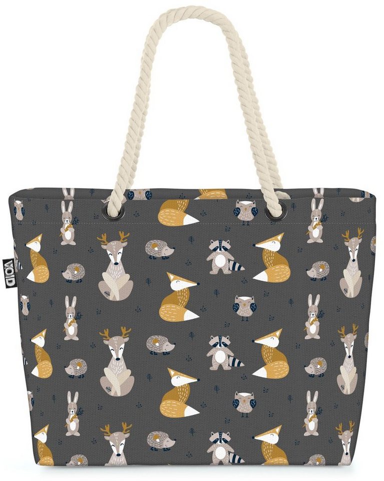 VOID Strandtasche (1-tlg), Tiere des Waldes grau Beach Bag Kinder Muster Reh Tiere Wald Waldtiere Märchen von VOID