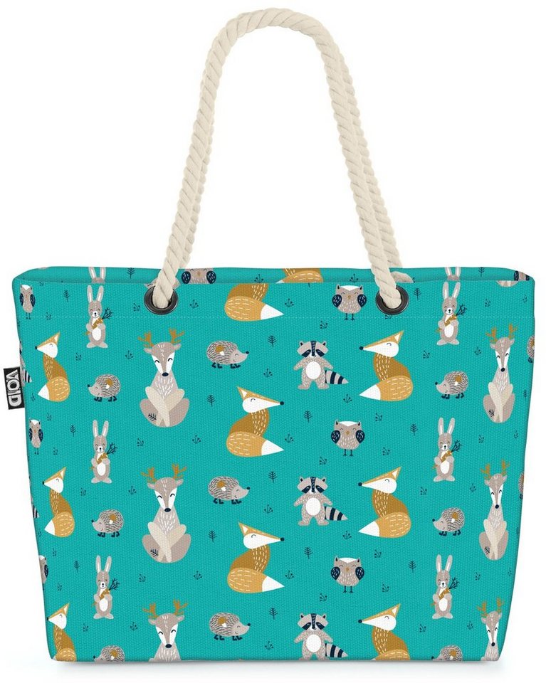 VOID Strandtasche (1-tlg), Tiere des Waldes grün Beach Bag Kinder Muster Reh Tiere Wald Waldtiere Märchen von VOID