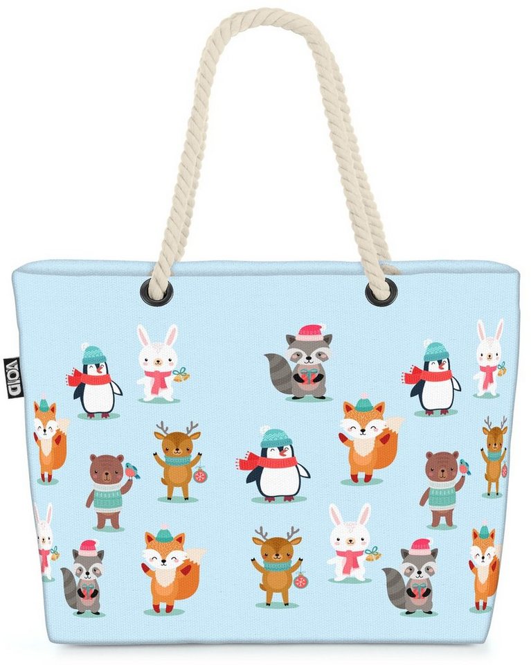 VOID Strandtasche (1-tlg), Tierkinder Winter Beach Bag Kinderzimmer Kinder Tiere Winter Weihnachten Kind von VOID