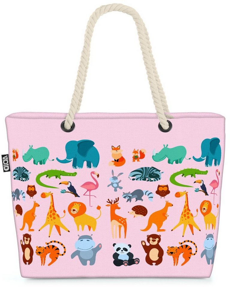 VOID Strandtasche (1-tlg), Tierparade Zoo Beach Bag Kinder Tiere Elefant Löwe Igel Giraffe Hase Flamingo von VOID