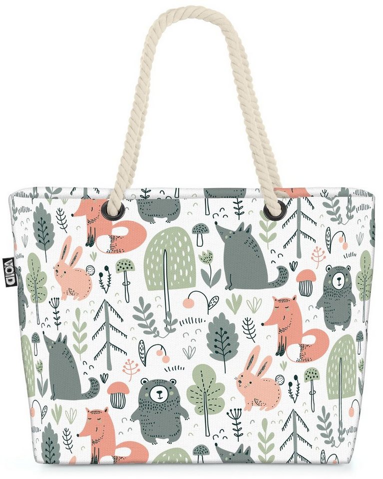 VOID Strandtasche (1-tlg), Wald Tiere Kinder Pflanzen Hase Fuchs Bär Wiese Kinderzimmer baby bab von VOID