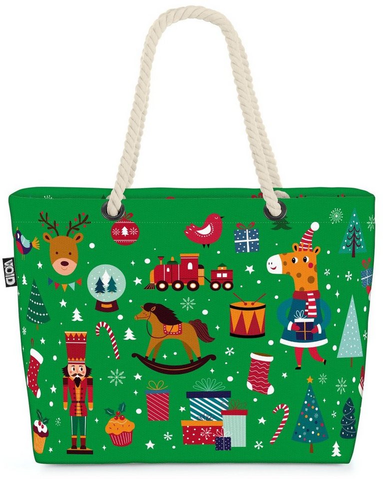 VOID Strandtasche (1-tlg), Weihnachtsgeschenke 1 grün Beach Bag Weihnachten Geschenke Nikolaus Rentier Win von VOID