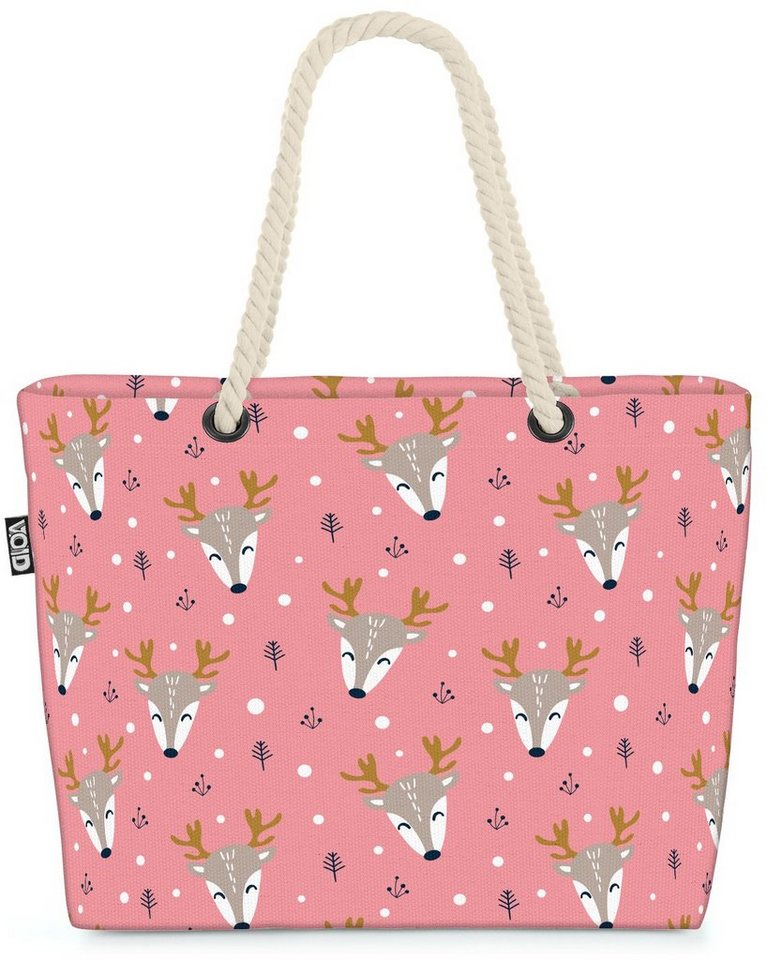 VOID Strandtasche (1-tlg), Winter Reh rosa Beach Bag Rentier Hirsch Wald Tiere Zoo Weihnachten Nikolaus von VOID