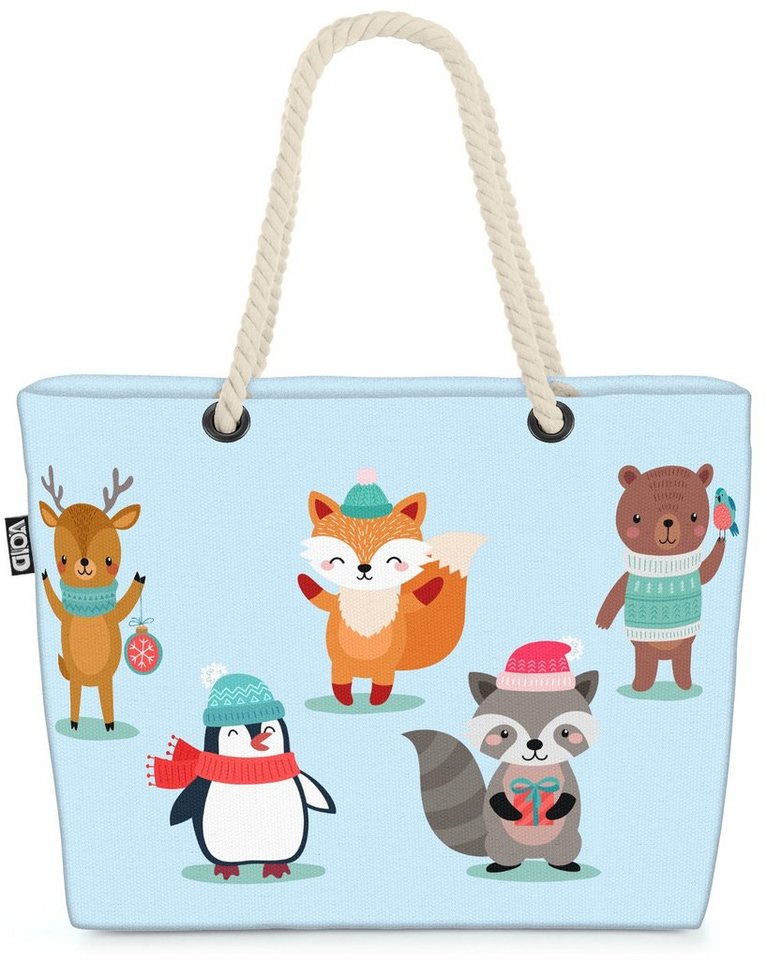 VOID Strandtasche (1-tlg), Winter Tierkinder Beach Bag Kinderzimmer Kinder Tiere Winter Weihnachten von VOID