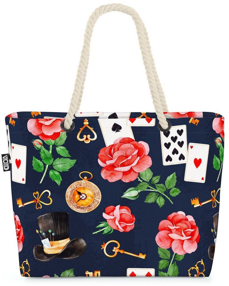 VOID Strandtasche (1-tlg), Wunderland Karten Rosen Beach Bag Karten-Spiel Alice im Hut-Macher Rose Blumen von VOID